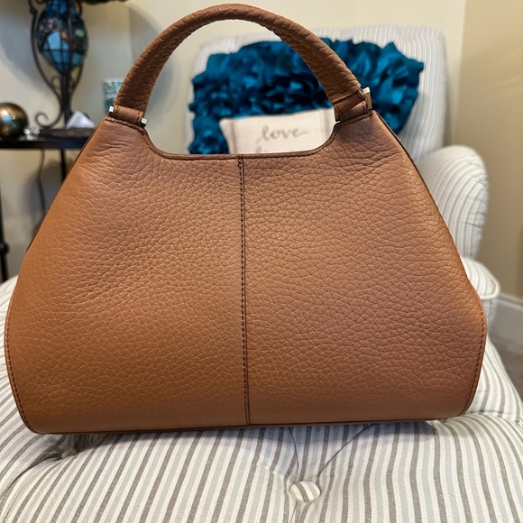 Arcadia Brown Leather Satchel with Gold Accent - Picture 2 of 7